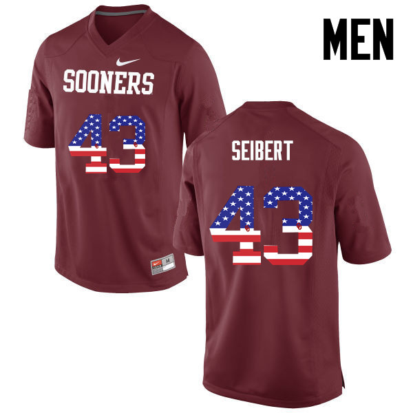 Men Oklahoma Sooners #43 Austin Seibert College Football USA Flag Fashion Jerseys-Crimson